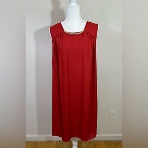 Luxology sz 14 dress in a tomato color. Sheer overlay gives a gentle fullness